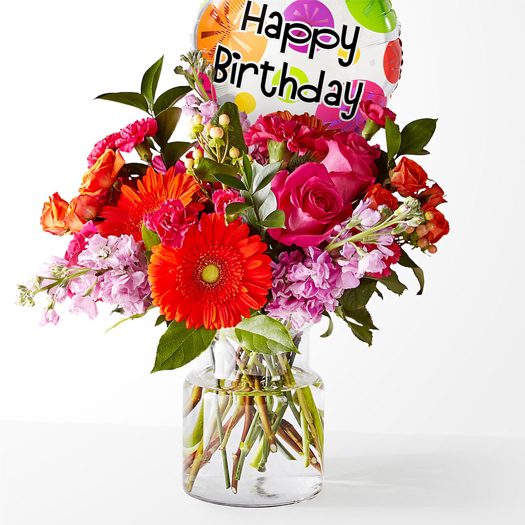 Fiesta Bouquet with Birthday Balloon – Baldwin Park Florist, Baldwin Park CA
