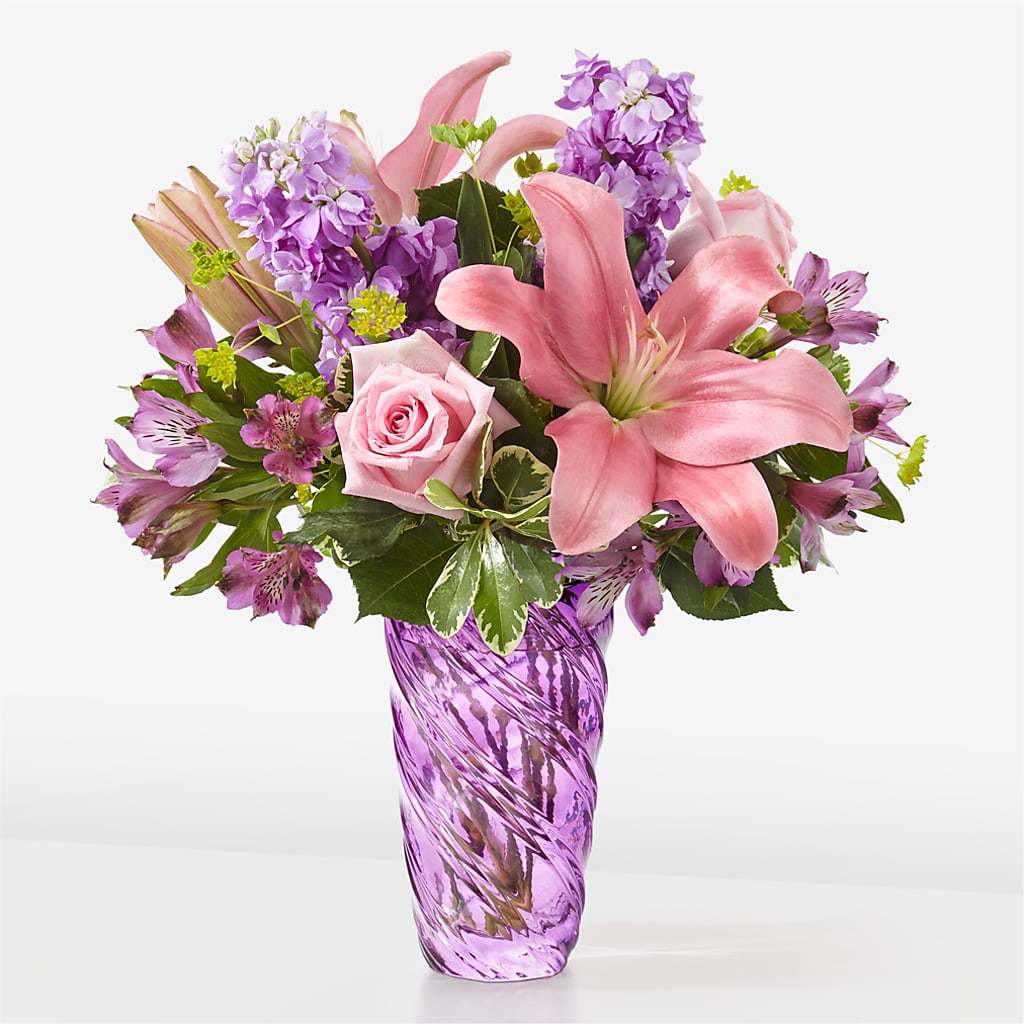 Precious Petals Bouquet with Luxe Swirl Vase – Baldwin Park Florist, Baldwin Park CA