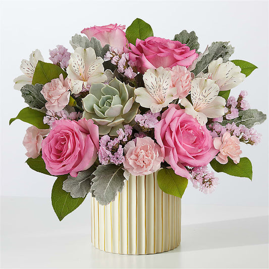 Dusty Rose Bouquet with Ivory Vase –  Baldwin Park Florist, Baldwin Park CA