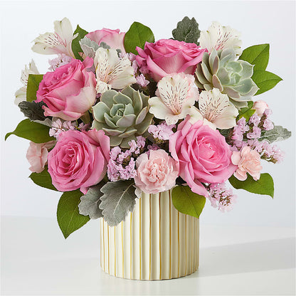 Dusty Rose Bouquet with Ivory Vase –  Baldwin Park Florist, Baldwin Park CA