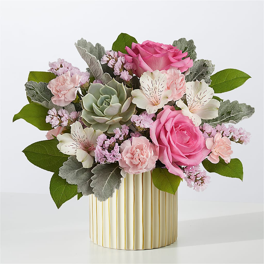 Dusty Rose Bouquet with Ivory Vase –  Baldwin Park Florist, Baldwin Park CA