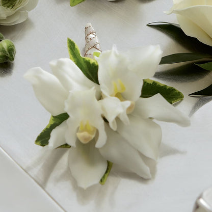 White Mini Cymbidium Boutonniere –  Baldwin Park Florist, Baldwin Park CA